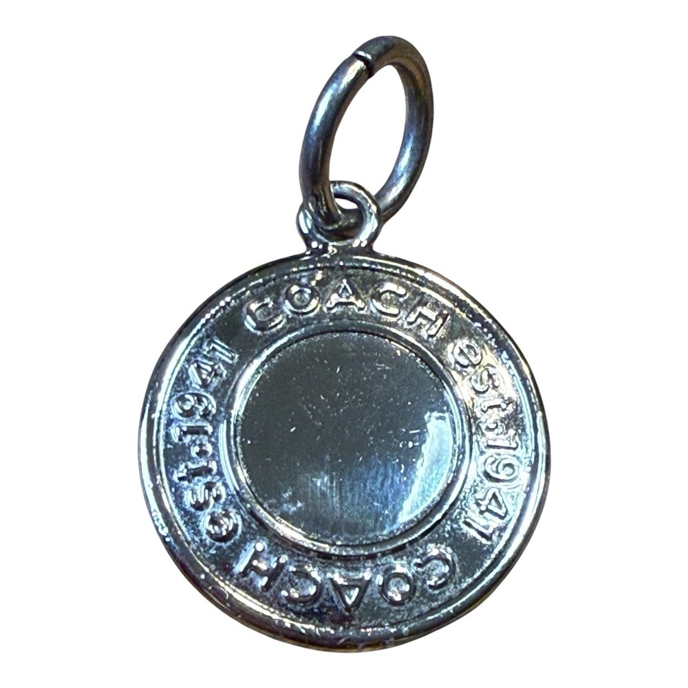Coach Silver Tone Chrome Metal Medallion Round Hangtag Purse Charm Pendant ⅞"
